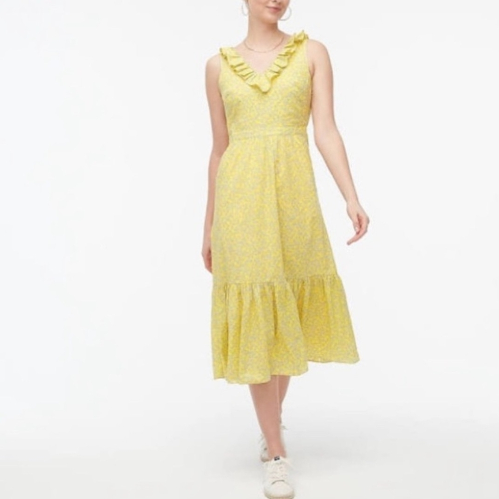 J. Crew Yellow Tiered Ruffled Midi Dress